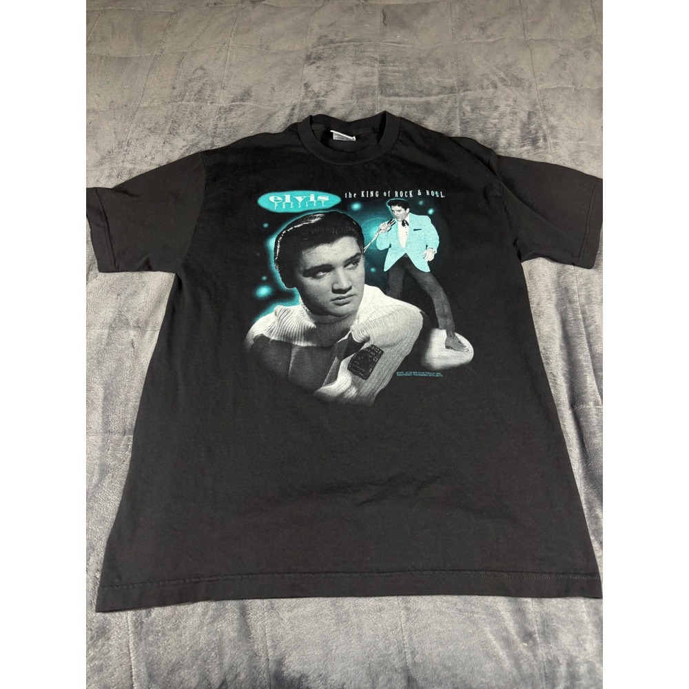 Elvis Presley The King of Rock & Roll Graphic T-Shirt Black Alstyle AAA Mens L